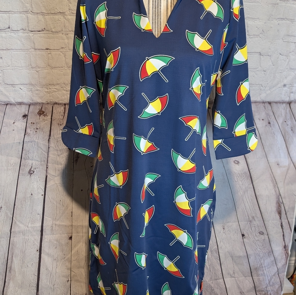 Katherine Way Retro Umbrella Print Dress Size small
